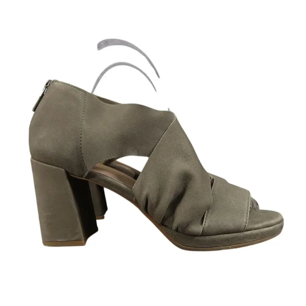 Eileen Fisher Shoes Womens 7.5 Sandal Block Heel Fashion Marla Leather Olive Zip